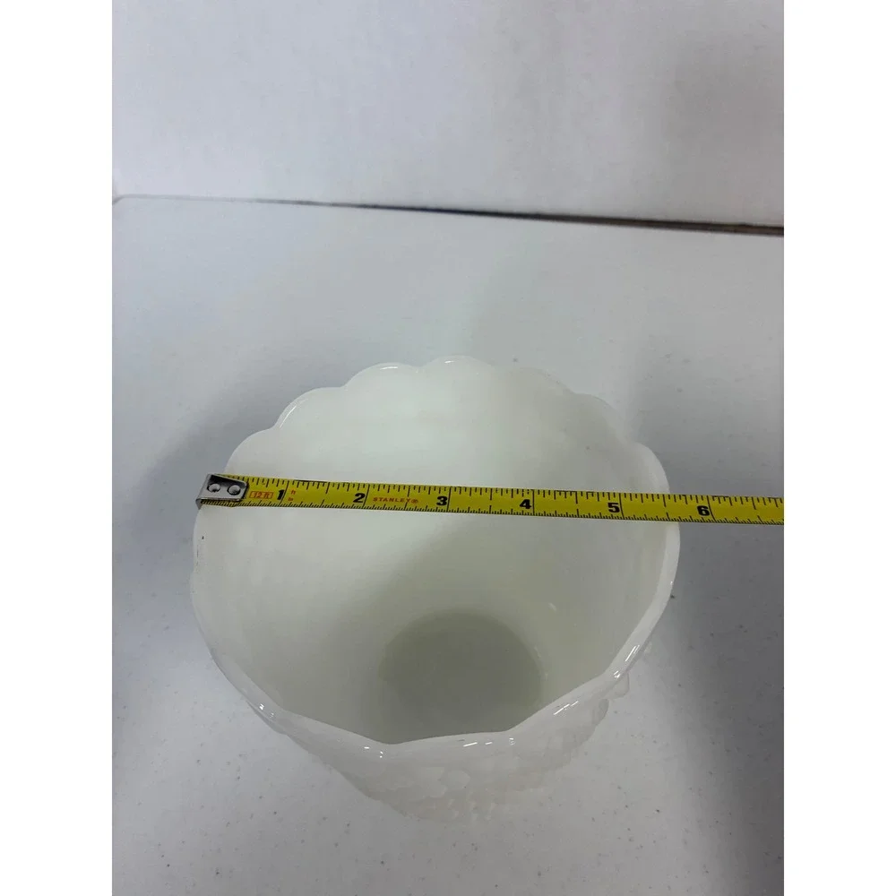 Fire-King Milk Glass Hobnail Planter Scalloped Rim White Vintage Made in USA